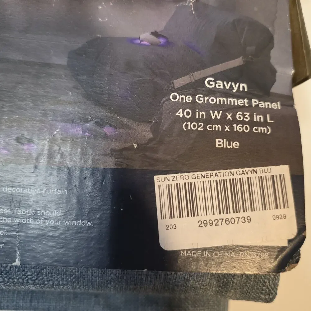 Sun Zero Generation Gavyn Blue 100% Blackout Grommet Curtain Panel 40 x 63 New